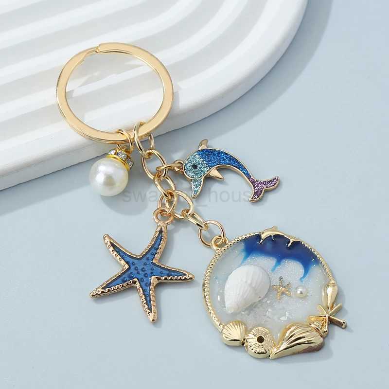 New Starfish Conch Dolphin Pearl Enamel Keychain Beautiful Sea Beach Pendants For Making Handmade DIY Findings JewelryL240729