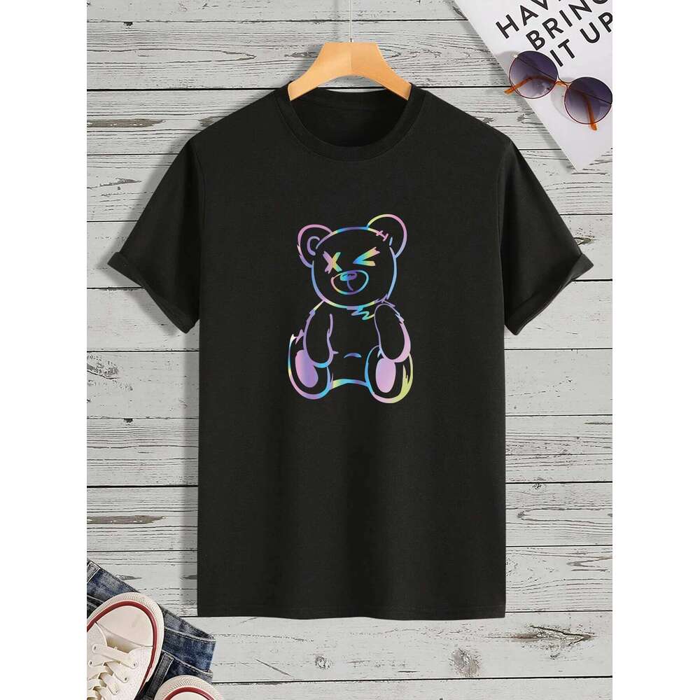 Shirts for Men Teddy Bear Print T-Shirt for Men's Casual Crew Neck Short-Sleeve Fashion Summer T-Shirts
