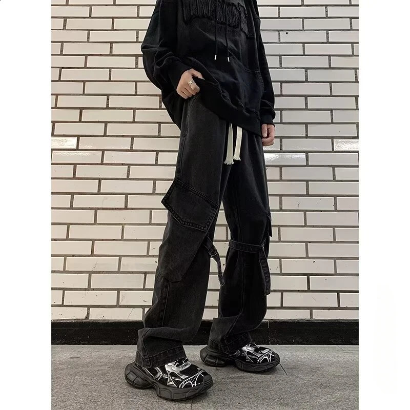 Mens Y2k Jeans Spring American Retro Bagged Jeans Wash Wide Leg Straight Jeans Street Clothing Denim Mens Trousers 240829