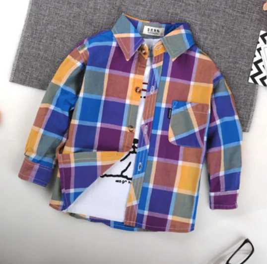 New Baby Boys Childrens Shirt Fashion Girls Boys Cotton Checkered Shirt Long Sleeve British School Childrens Clothing Spring/Summer TopW240729