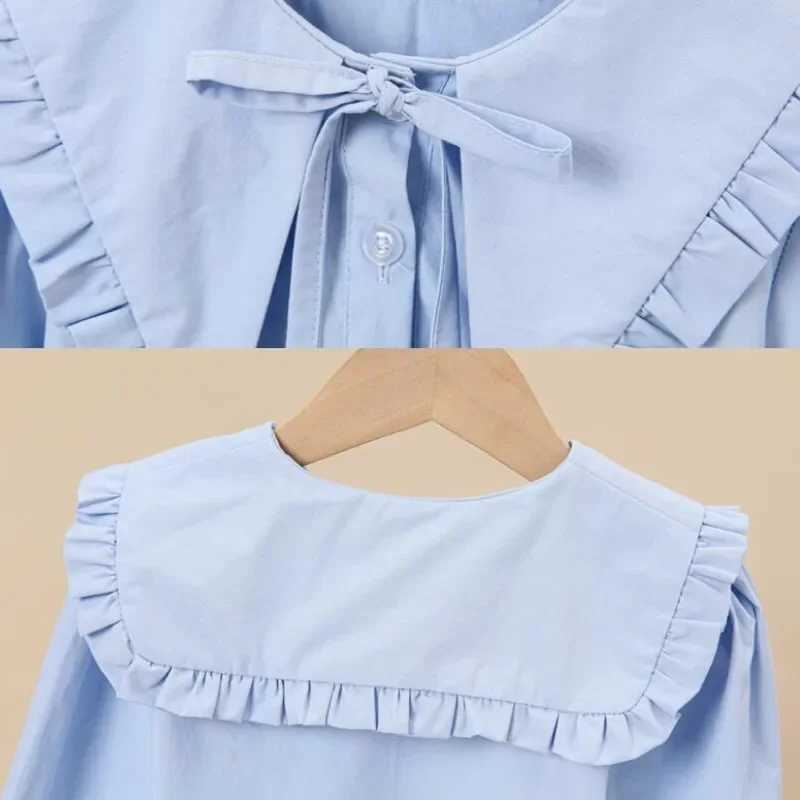 Spring pleated white Lolita shirt for infants toddlers girls teenagers long sleeved tops school cotton shirts for children aged 6 8 10 and 12W240729