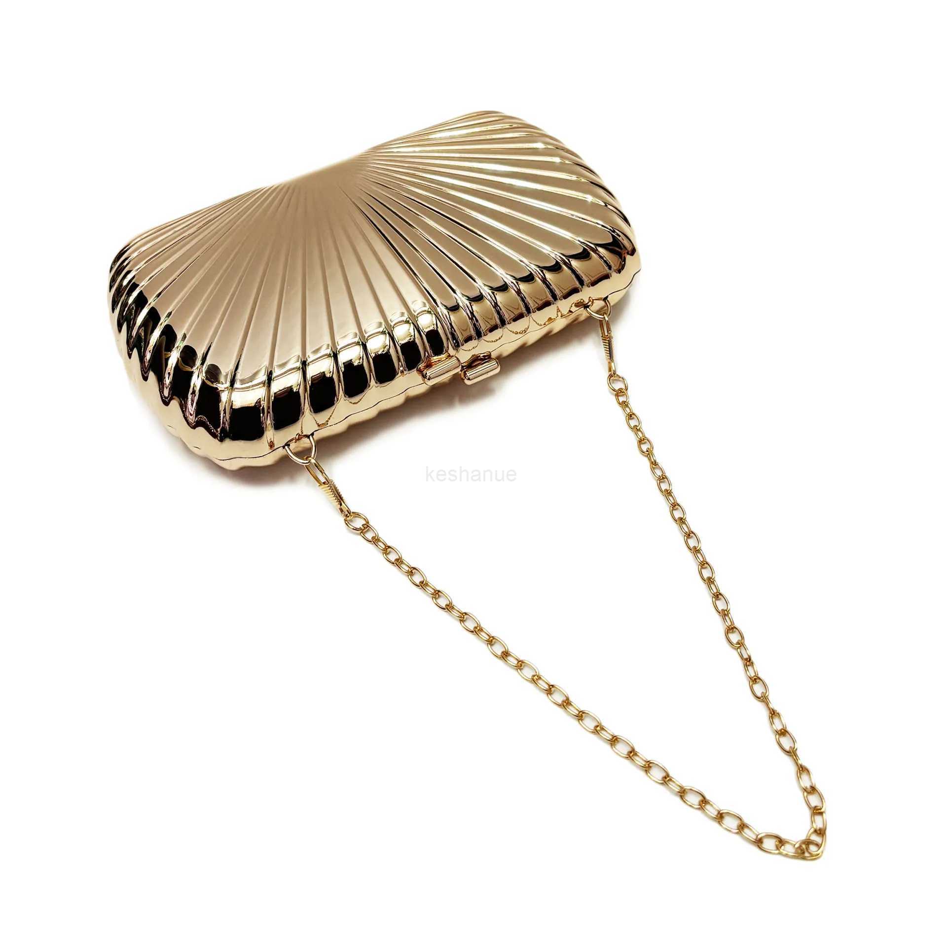 New minimalist metal shell three-dimensional banquet dress hand-held single shoulder crossbody womens bagXJ240729