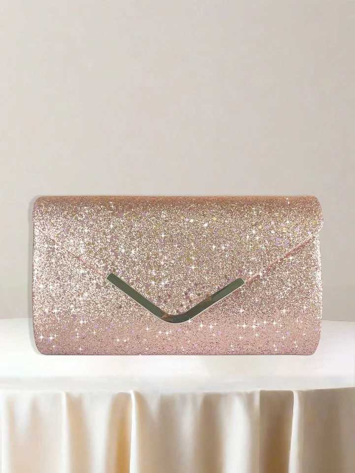 Elegant Glitter Envelop Flap Dinner Bag Womens Hand Magnetic Closed Dinner Party Bag Detachable Chain Strap Evening BagXJ240729