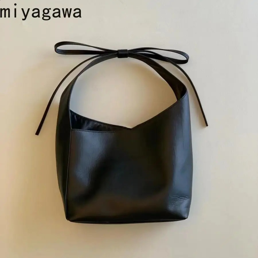Miyagawa Tote Bag Womens 2024 Spring Korean Style Bow Chic Sweet Shoulder Bags 240729