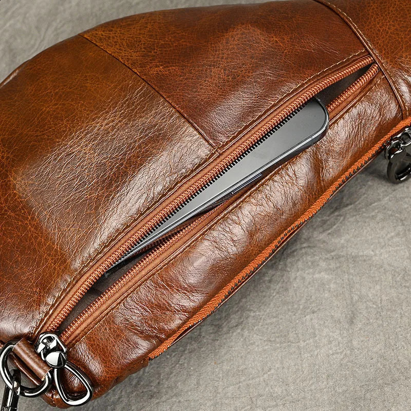 Luufan Soft genuine Leather Mens Chest Bag Male Mini Shoulder Crossbody Bag Anti Theft Chest Pack Men Outdoor Summer Sling Bag 240729