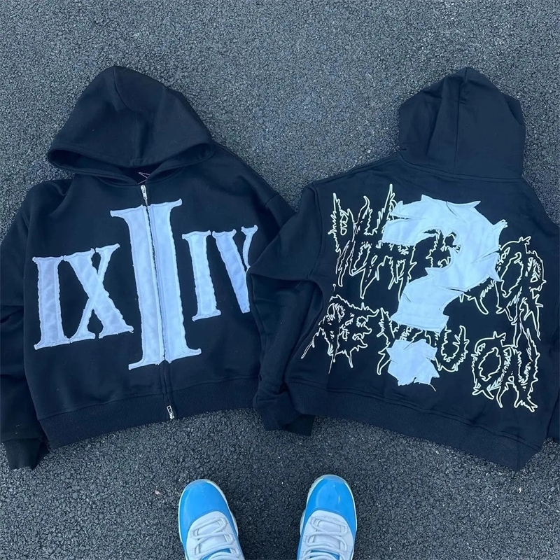 Y2K American retro fashion pattern oversize casual hoodie mens and womens Gothic hip-hop casual sweatshirt street wear 240729