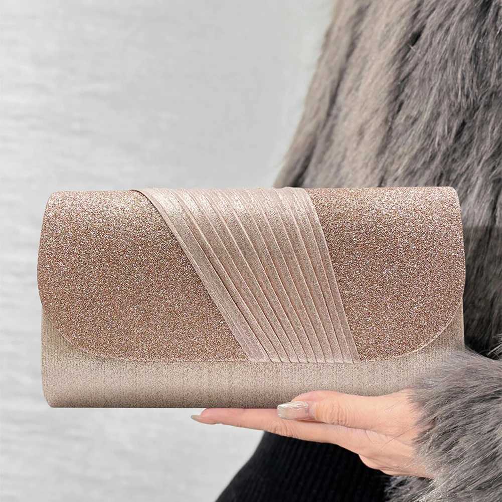 Women Hand Purses Splicing Design Shine Evening Clutch Bags Money Phone Holder Pleated Exquisite Flip Cocktail Party GatheringXJ240729