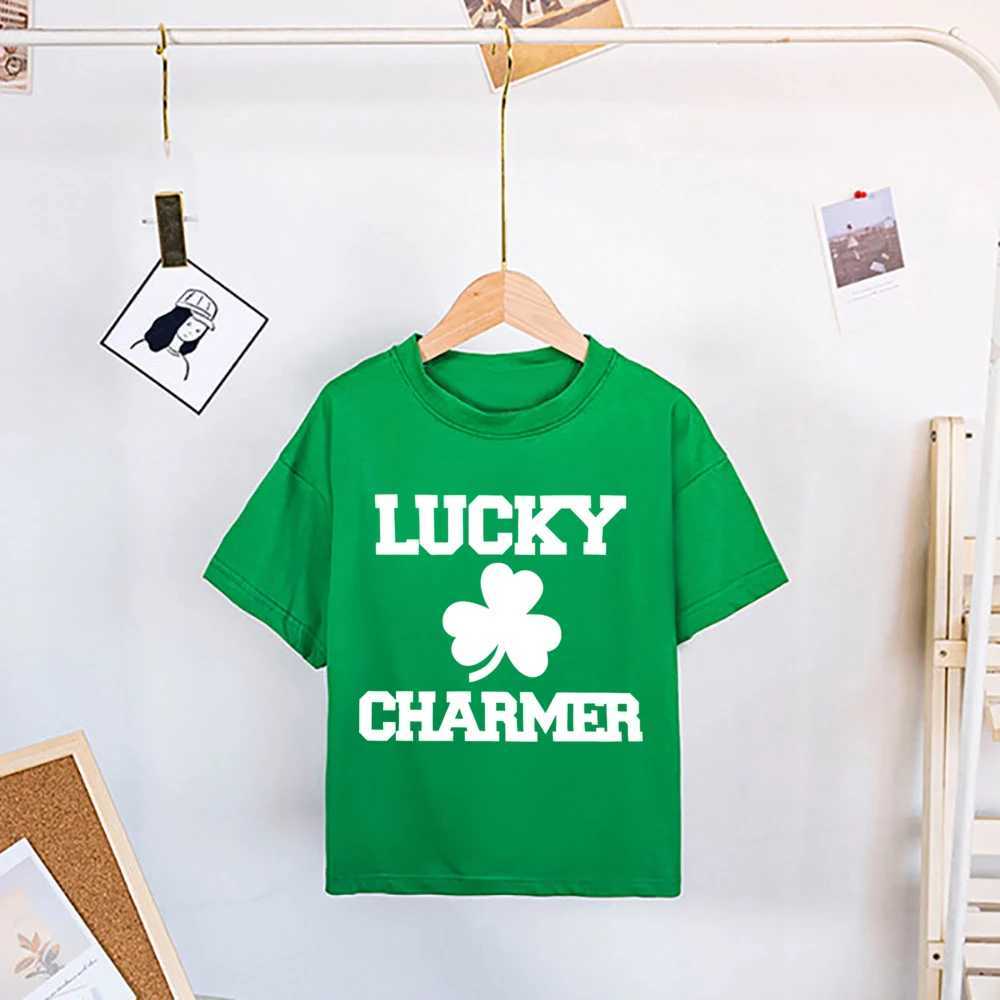 T-shirts Lucky Clover Print Kids Shirt Girls Boys Clothing St. Patricks Day Toddler Green Shirts Children T-shirt Gift Child ClothesL24729