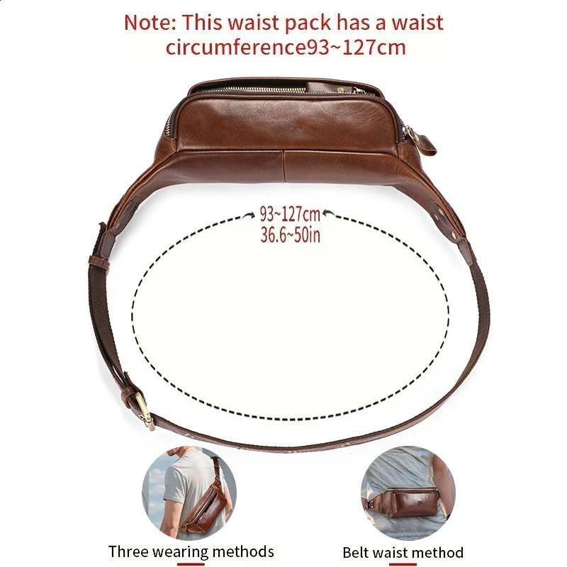 BULLCAPTAIN Cowhide Waist Bag Outdoor Sports Vintage Fanny Pack Crossbody bag shoulder bag chest bag 240729