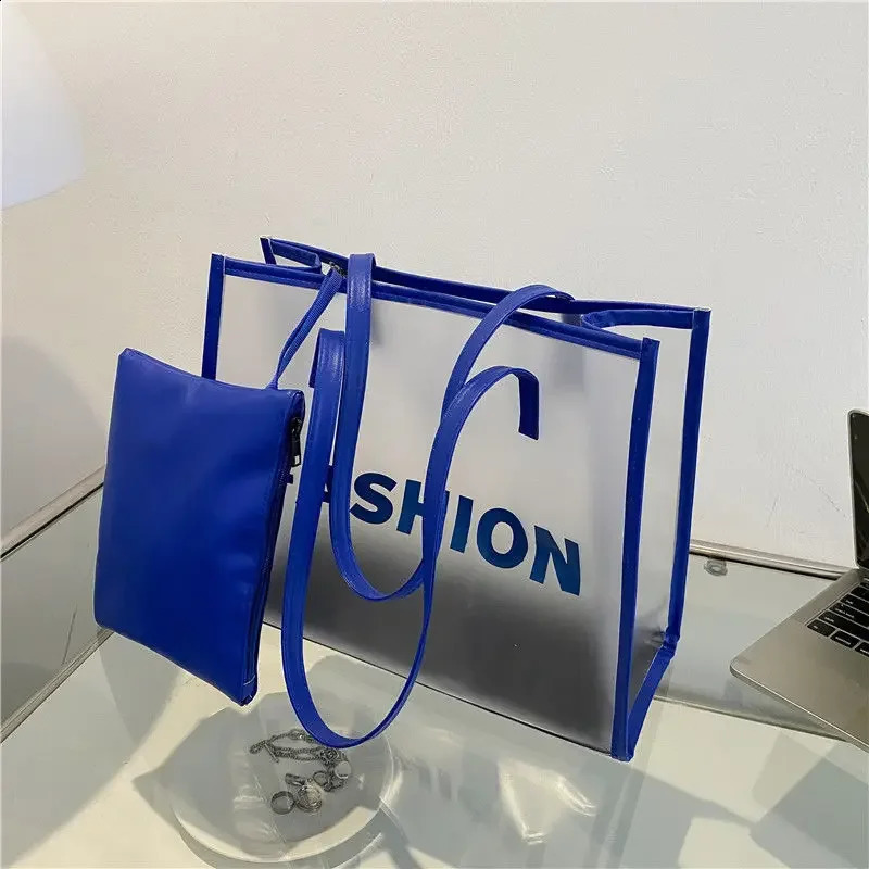 Transparent Black Letter FASHION Square Large Capacity Womens Tote Bag Commuting One Shoulder Handheld Jelly 240729