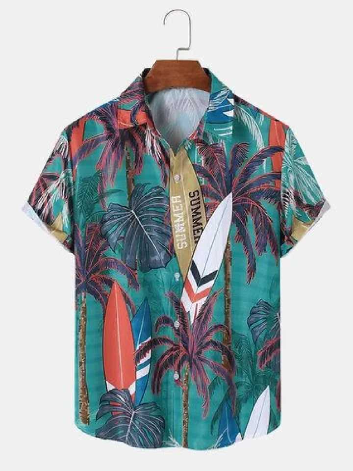 Beach Childrens Short Sleeve Shirt Plant Printed Pattern Boys Short Sleeve Collar Casual Shirt Fashionable TopW240729