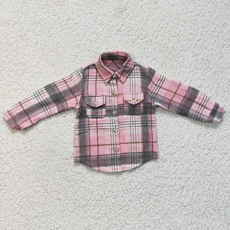 Newborn baby shirt flannel tight fitting girl pocket pink plain button baby long sleeved childrens cotton dressW240729