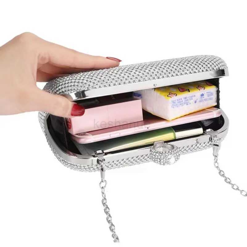 Luxury Chain Diamond Evening Bags Elegant Women Sparkle Ring Shoulder Bags Fashion Crossbody Bags Banquet Clutch Purse HandbagsXJ240729