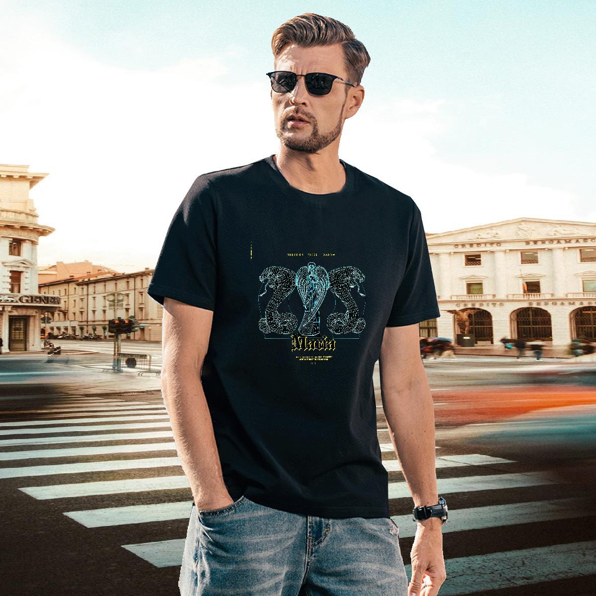 TOP Quality Men Tees 230g 100% Cotton Home Outdoor snake Anime Crew Neck Breathable Fashion T-Shirts for Men Polos