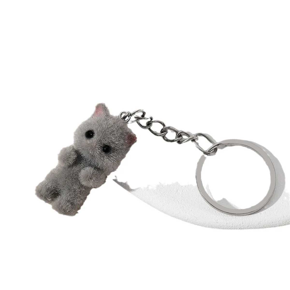 1PCS 3D Cartoon Flocking Cat Keychain Kawaii Cat Key Ring Animal Key Chains Souvenir Gifts For Women Men Car Keys DIY JewelryL240729