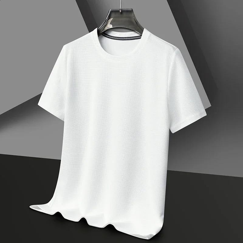 Summer Waffle Round Neck Short Sleeved T-shirt for Mens Short Sleeved Top 240814