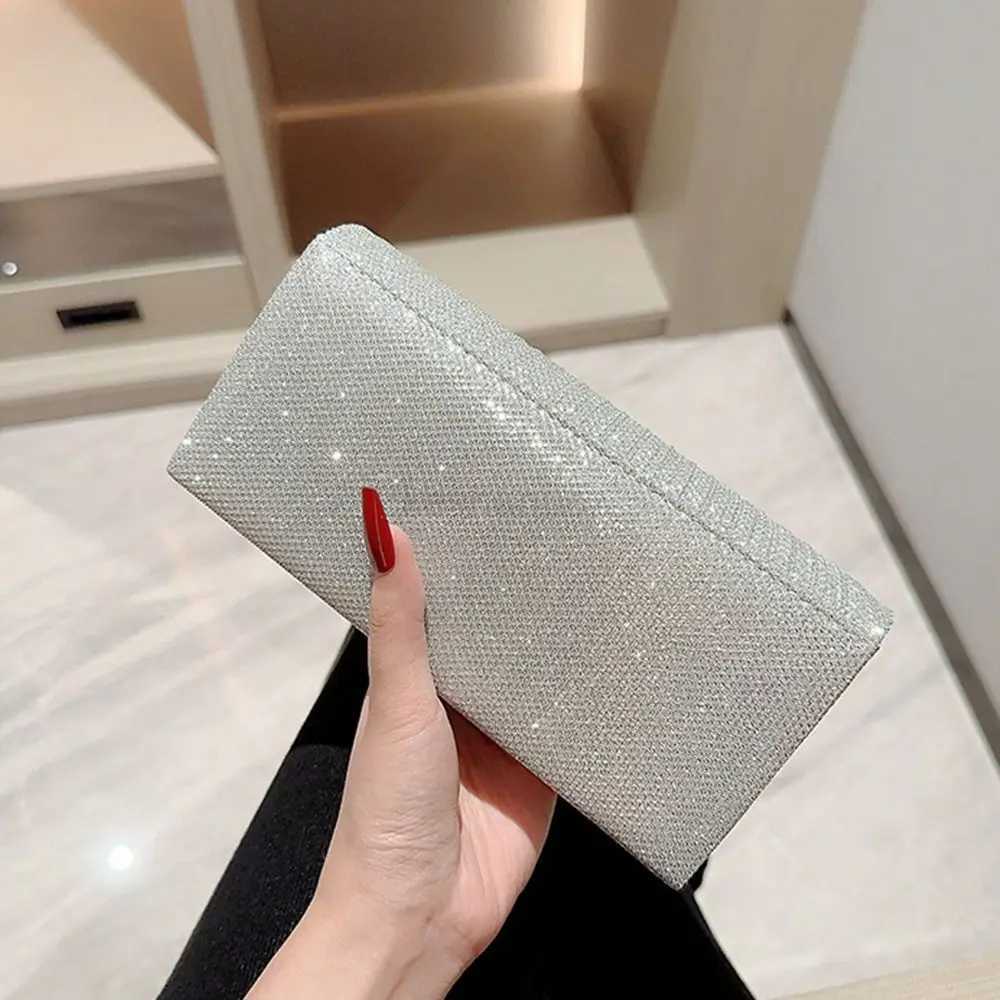 Fashion Ladies Gold Silver Luxury Satin Clutches Evening Bags Sequins Banquet Clutch Bag Wedding Party Purse Womens Chain BagsXJ240729