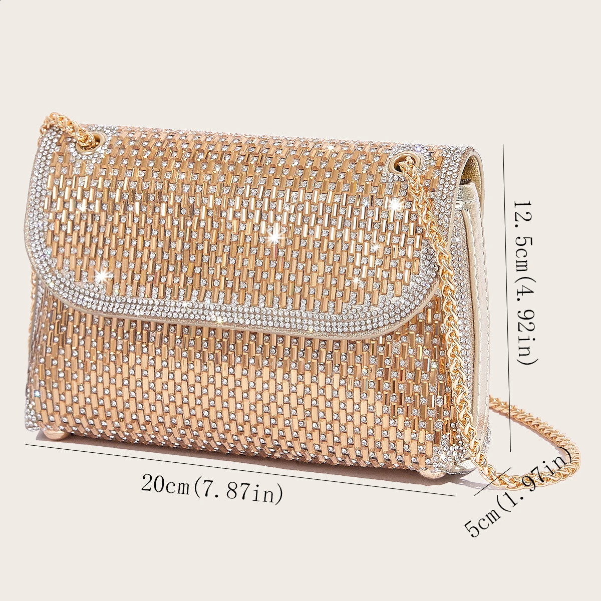 Womens Shoulder Bag Full Rhinestone Shiny Gold Clutch Party Evening Fashion Handbag Silver Square Purse 240729
