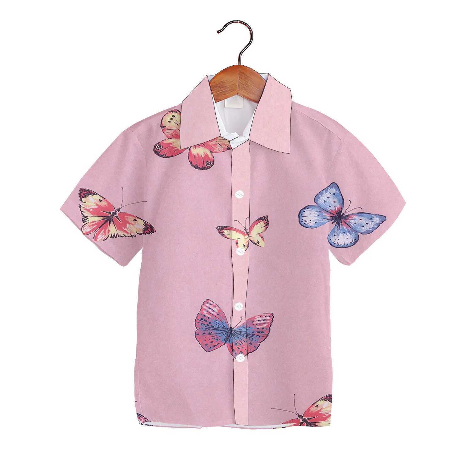 Childrens summer butterfly top beachwear childrens short sleeved button up collar childrens baby jacketW240729