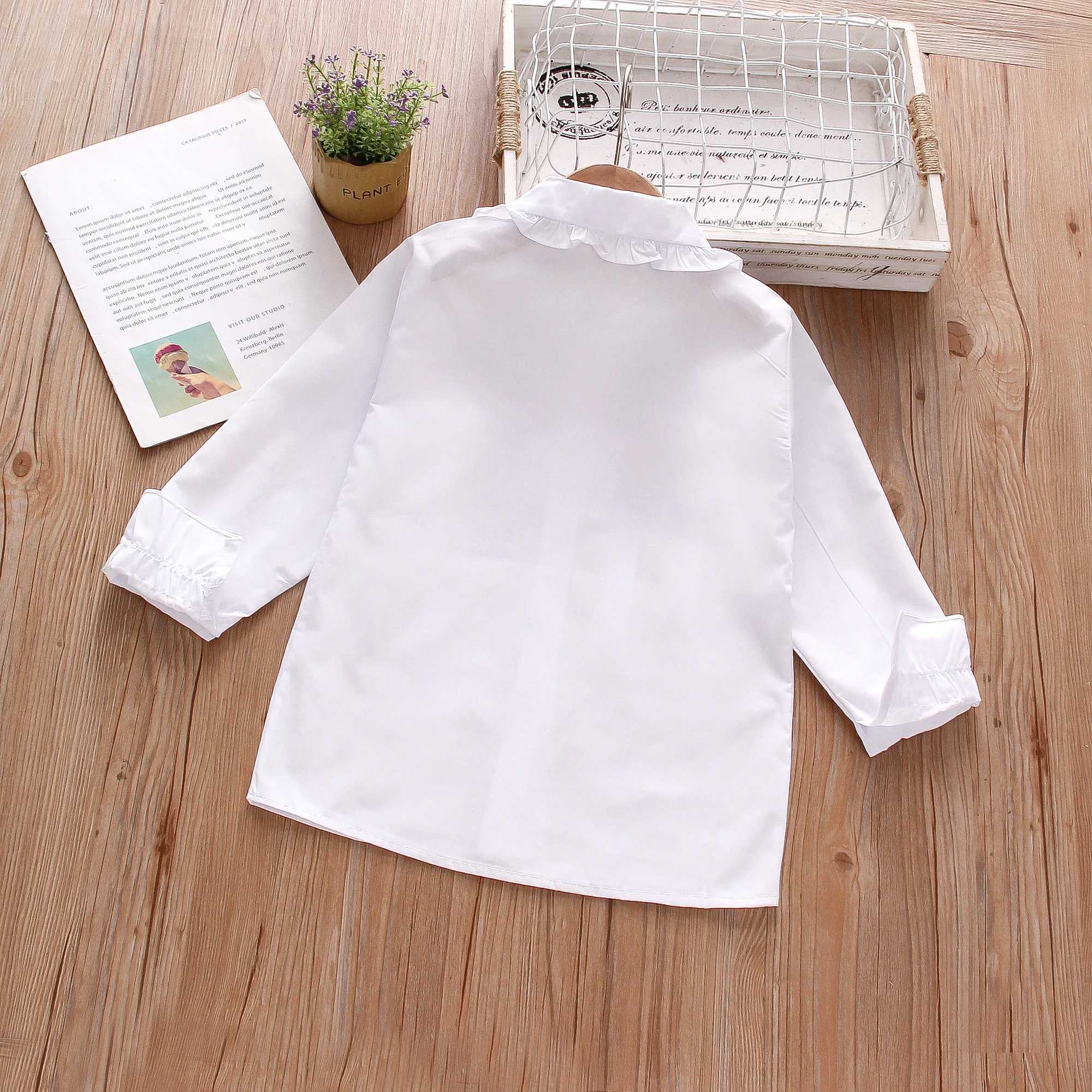 Spring and Autumn Girls Long Sleeve Shirt Black Fungal Edge Collar Top Minimalist Girls ClothingW240729