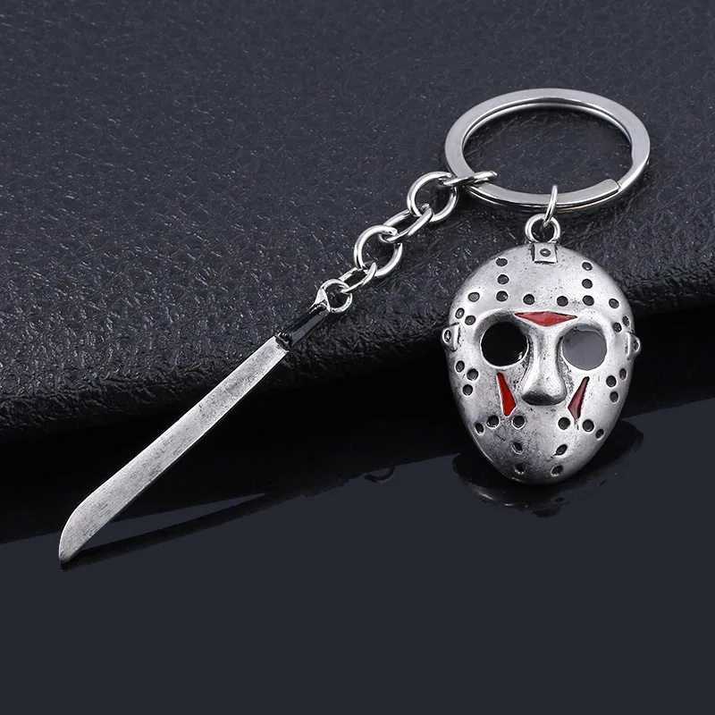 Horror Movie Keychain Jason Hockey Mask Kinfe Metal Keyring For Children Halloween Jewelry GiftL240729
