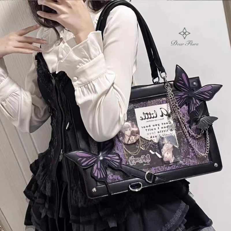 Y2K Labyrinth Butterfly Spider Web Letter Chain Handbags DIY Transparent Ita Bag Lolita Gothic Tote Vintage Fashion Shoulder 240729