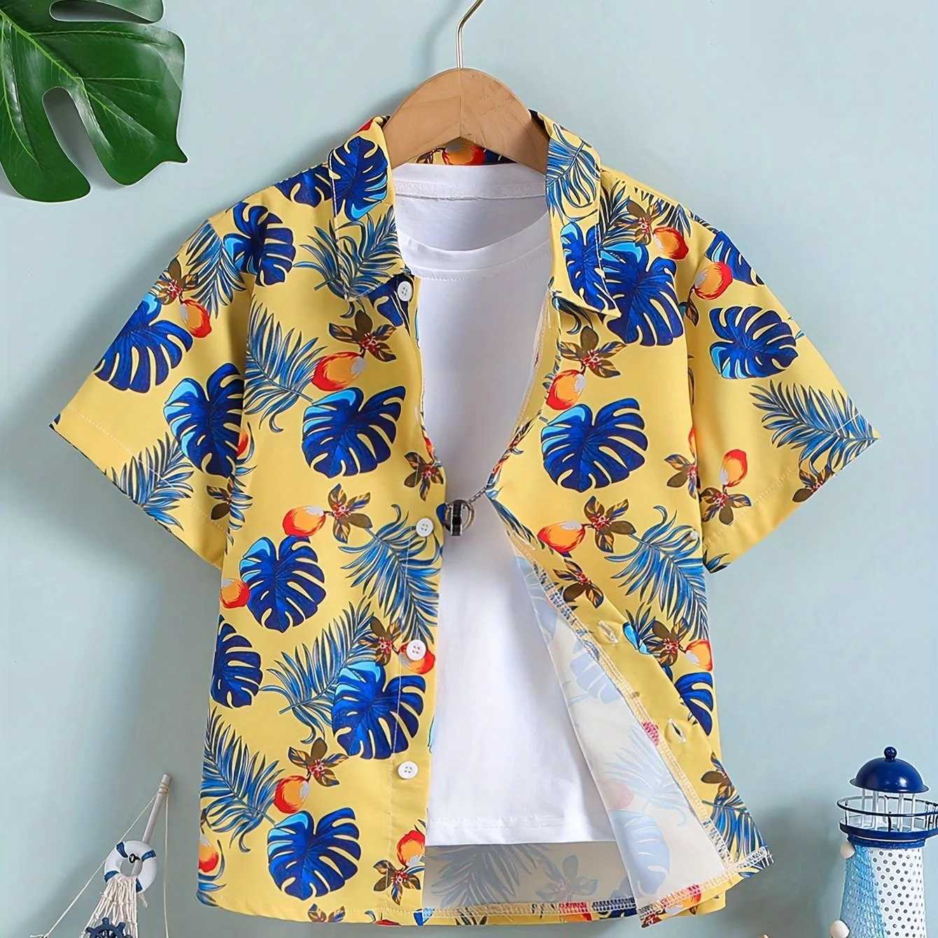 Boys shirts childrens clothing casual T-shirts boys short sleeved buttons babies summer clothing childrens T-shirts girlsW240729