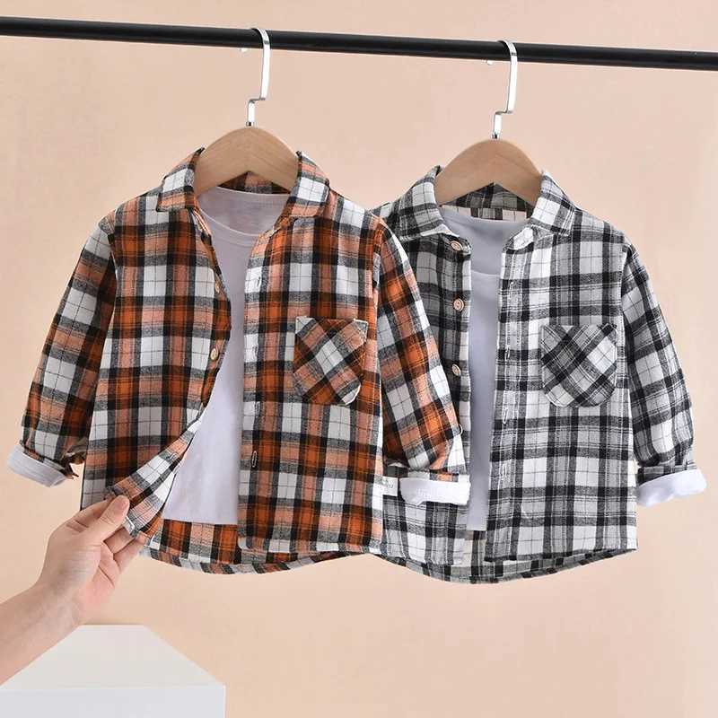 Childrens shirt 2-8Y boys spring and summer long sleeved checkered shirt childrens cardigan topW240729
