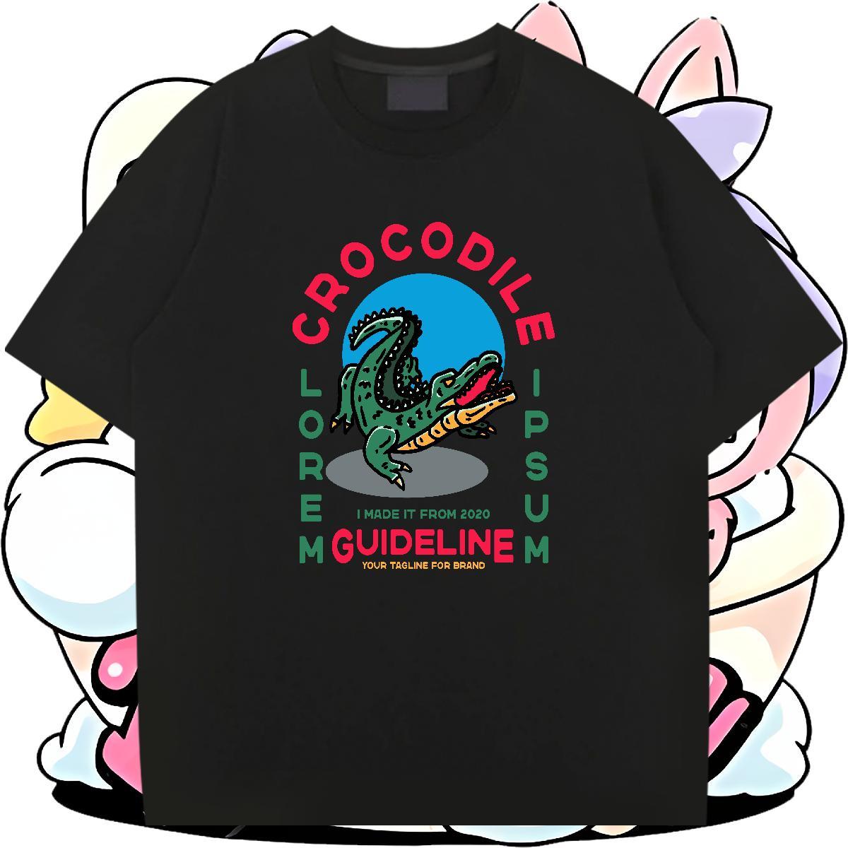 Unisex Men Tees 230g Cotton Street crocodile Anime Print O-Neck Short Sleeve DIY Customized Man T Shirts Tshirts