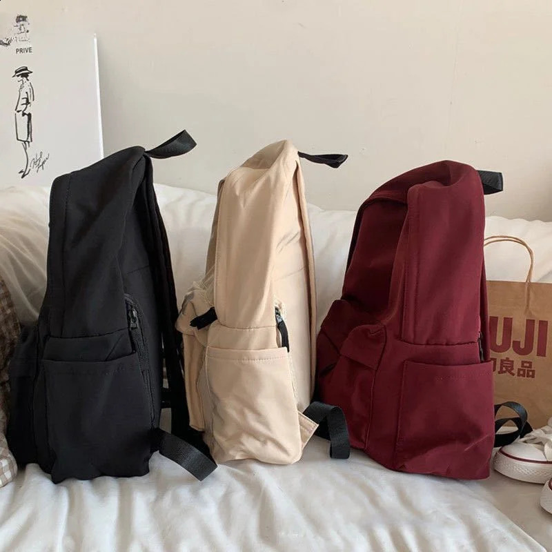 Backpacks Women Solid Black Large Capacity Backpack Trendy Ulzzang Harajuku Casual Zipper Waterproof Bag Students Japanese Style 240813