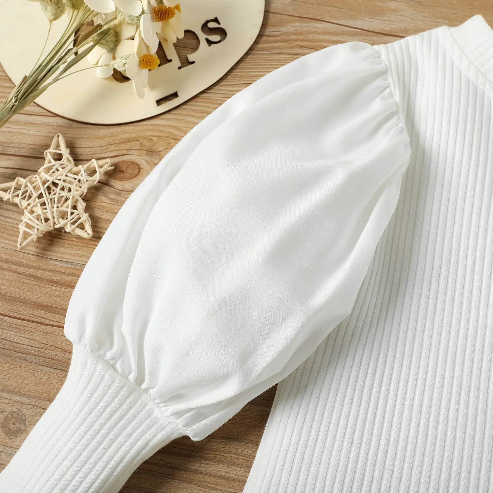 Fashion Toddler Kids Girls Clothing Set Long Puff Sleeve Ribbed Blouse TopsPU Leather Pants with Belt 2pcs Elgant Children Suit 240729