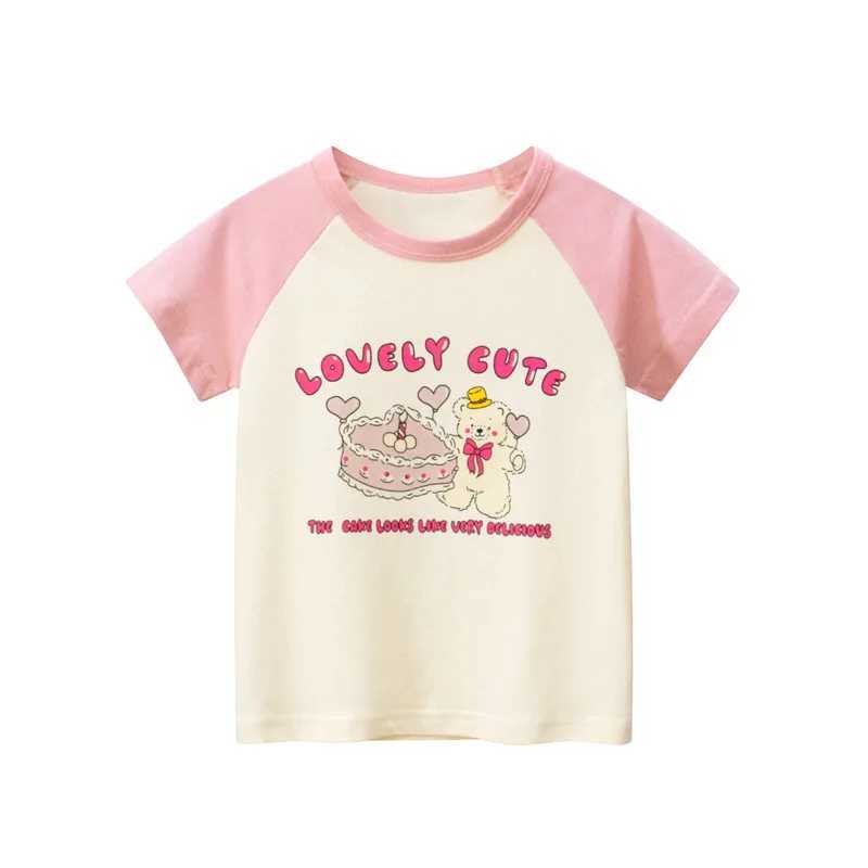 T-shirts 2-8T Summer Cotton Girls T shirt Bear Cartoon Print Tee Toddler Kid Baby Girls Clothes Short Sleeve Cute Childrens tshirt OutfitL24729