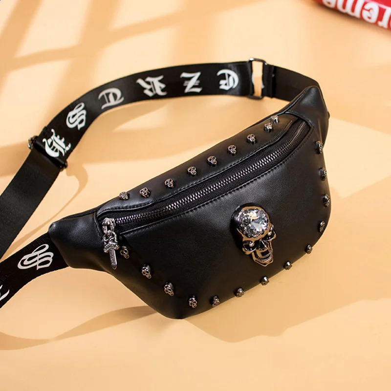 Men Punk Waist Bag Belt Bag Fashion Skull Pattern Fanny Pack Hip Packs Multifunction Outdoor Male Waist Pack Crossbody Bags 240729