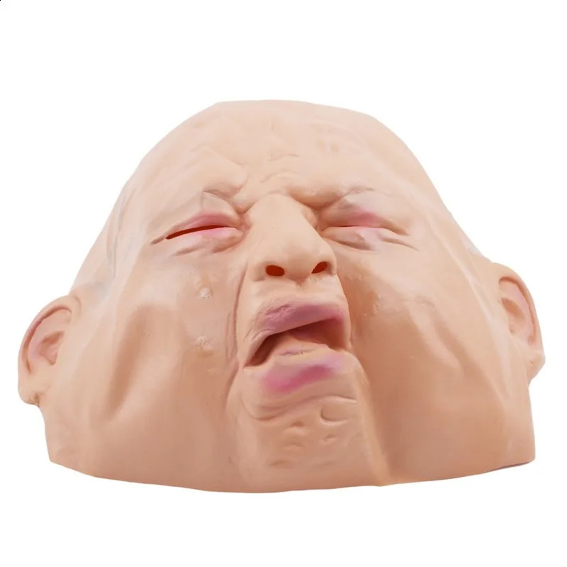 Halloween Party Horror Cosplay Costume Props Scary Latex Creepy Happy Crying Baby Mask Full Head Masquerade Adult Kids Cosplay 240729