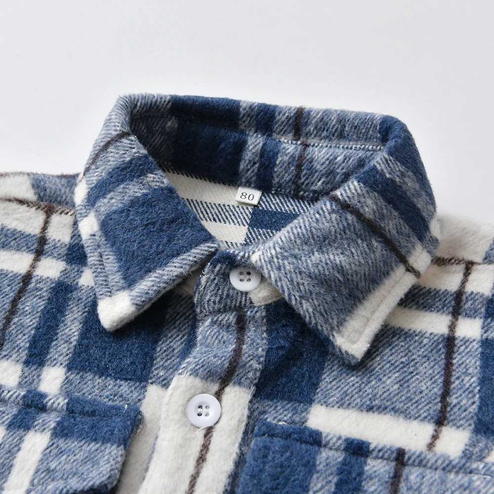 Autumn and winter fashion baby boy long sleeved pure cotton plain weave shirt casual collar classic childrens thick warm topW240729