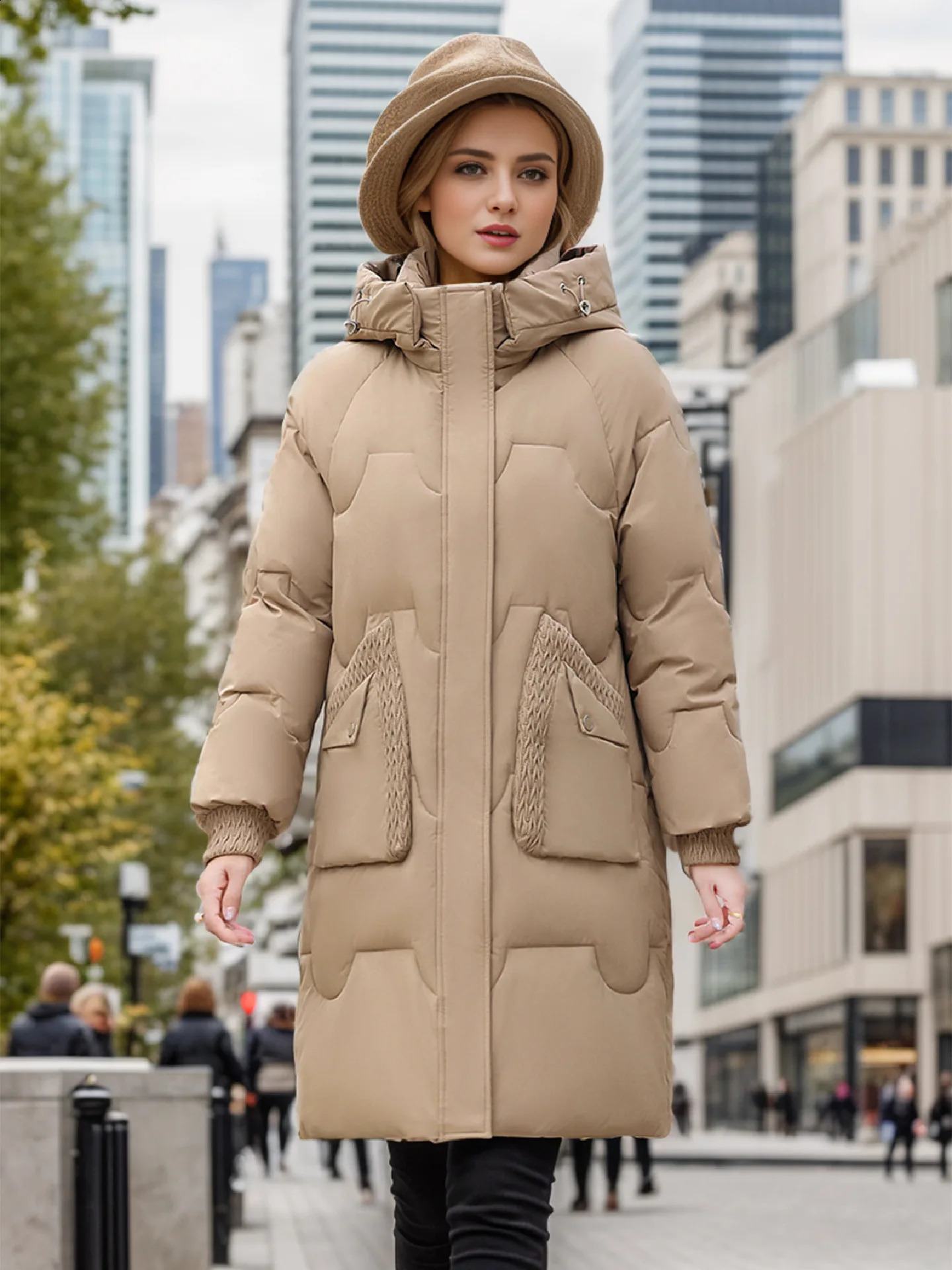 Thicken Winter Parka Woman Long Jacket Hooded Warm Loose Zipper Pockets Snow Wear Fashion 2024 Woman Padded Coat 240729