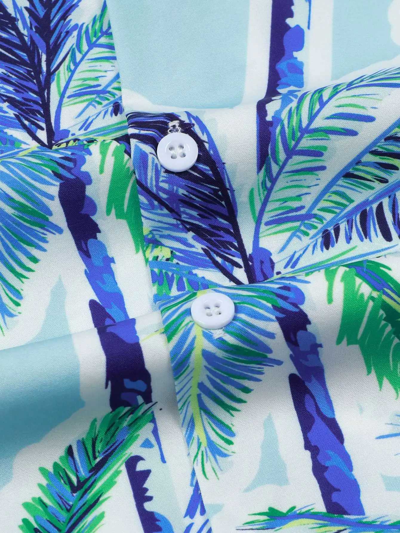 Cool and comfortable vacation style casual palm tree print shirt for boys in summerW240729