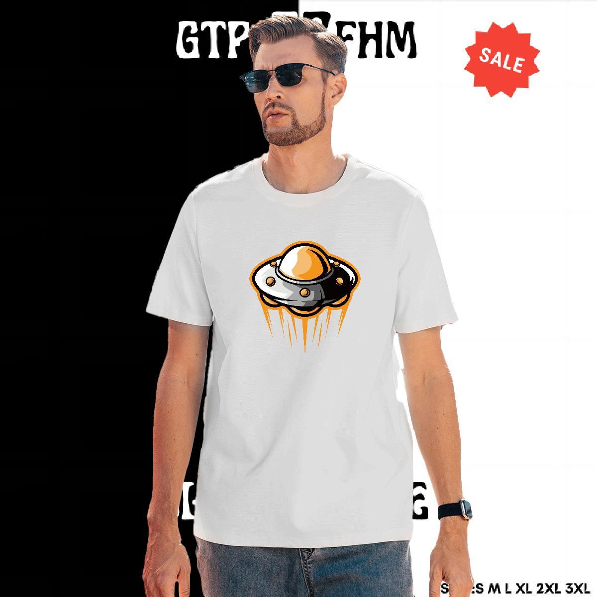 Loose Fit Men Clothes T-Shirt 230g Pure Cotton Home Outdoor UFO Graphic Breathable Short Sleeve DIY Customized T-Shirts for Men Tops Tees