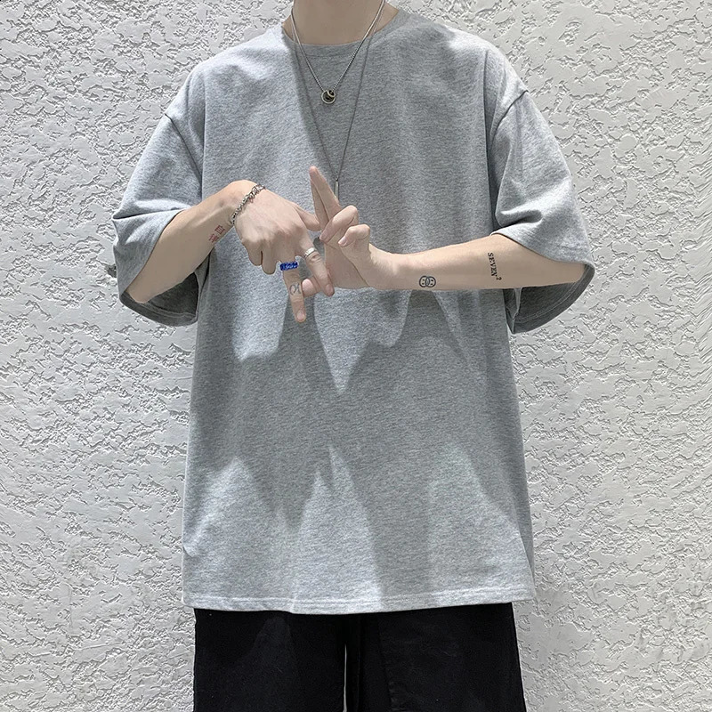 Quality 7.4oz 220gsm Drop-shoulder T-shirt For Men Large Size Short Sleeve Summer Cotton Tops Solid Color Casual Male Tee Shirts 240729