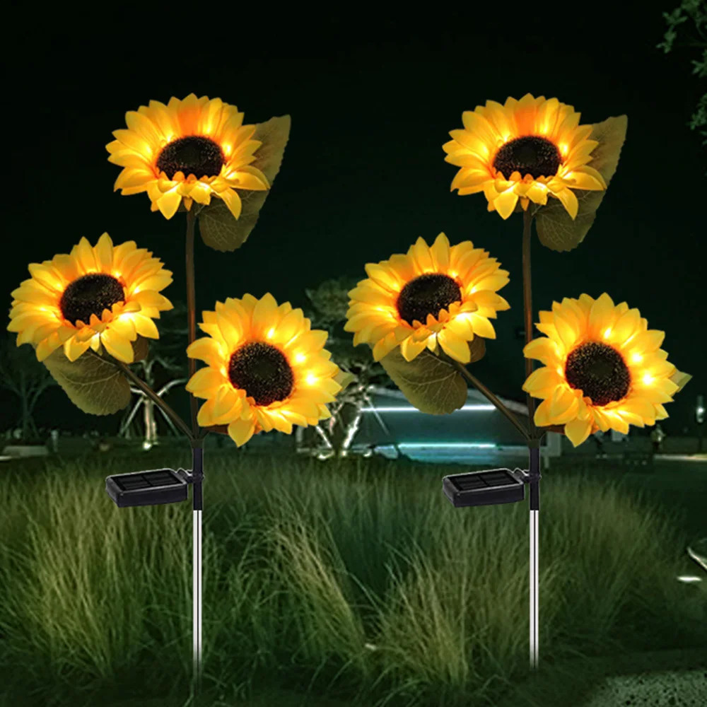 LED Solar Sunflowers Rose Flower Light Home Decorative Lights Garden Decoration Lawn Lamp Waterproof Landscape 240729
