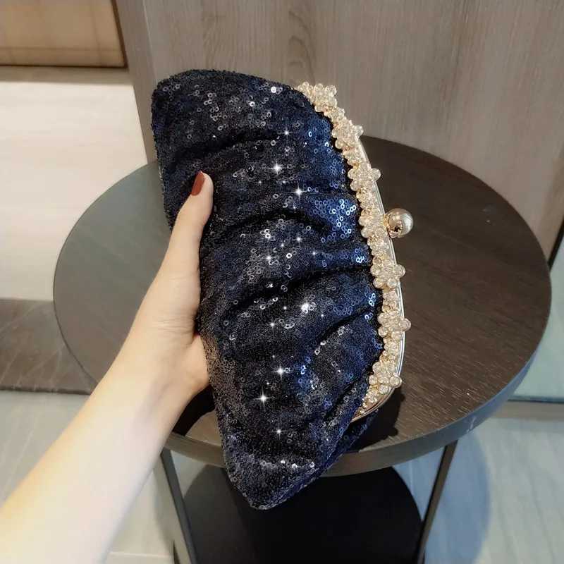 Dark Blue Clutch Bag Women Bling Sequin Purses and Handbag Diamonds Womens Wallet Chain Shoulder Female Party Clutch Z246XJ240729