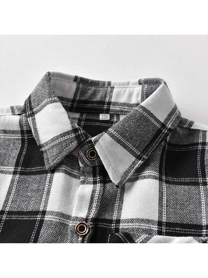 Childrens clothing boys plain weave shirt childrens casual long sleeved shirt boys thin lapel top childrens smallest casual shirtW240729