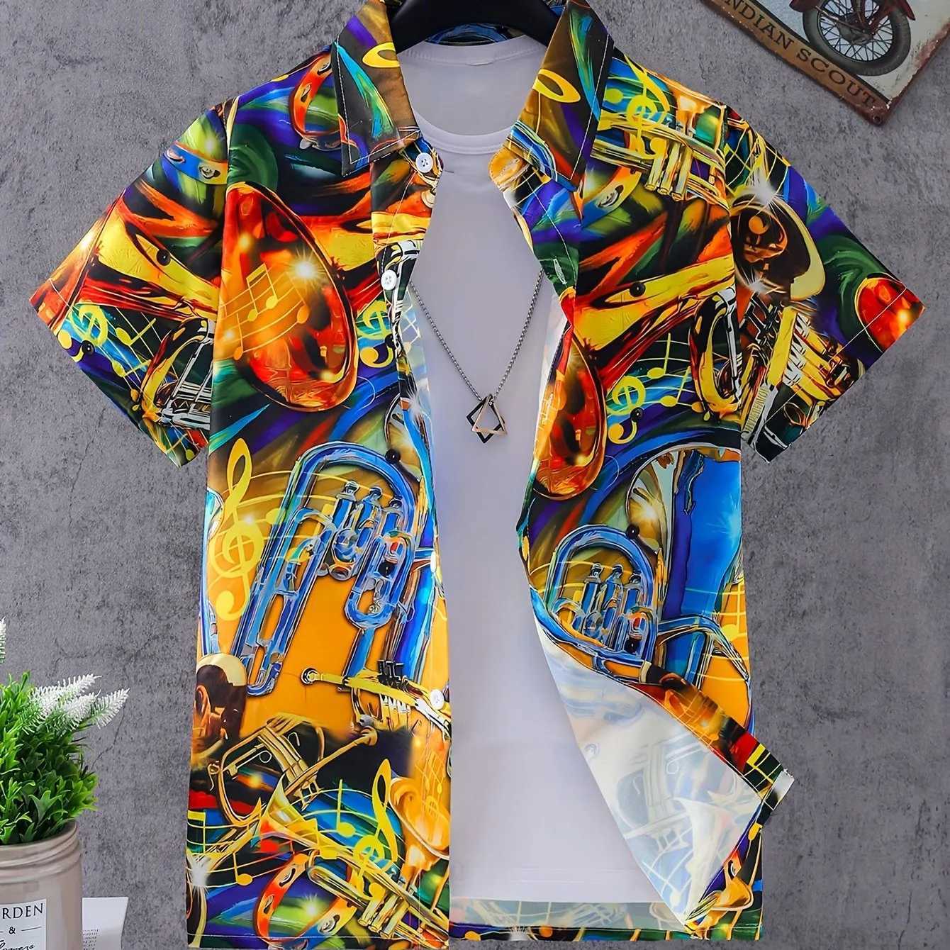 Fashionable coconut tree print boys creative collar shirt comfortable casual short sleeved shirt top boys summer clothingW240729