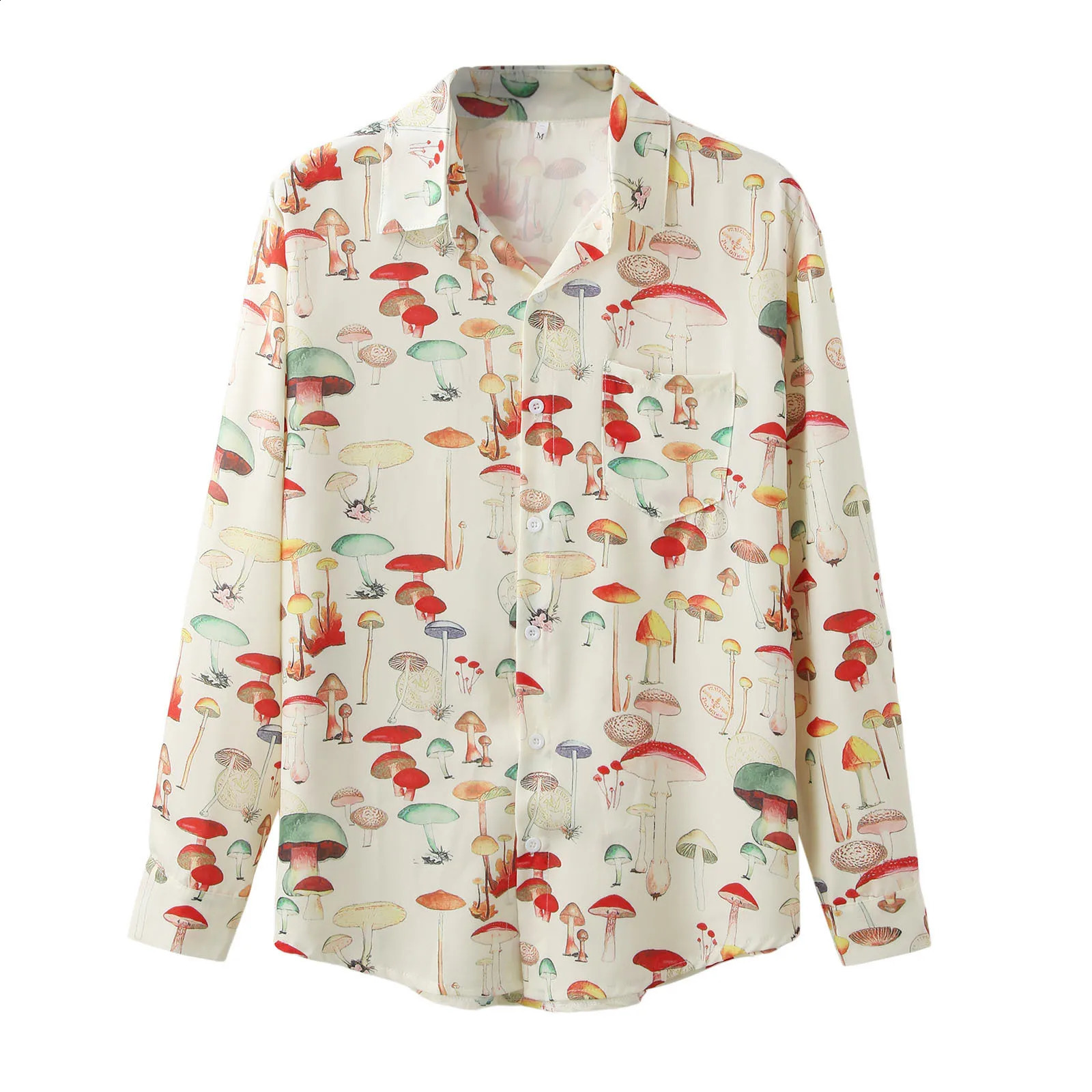Mens Vintage Mushroom Printed Shirt Casual Streetwear Button -down Long Sleeve Shirts for Men Leisure Loose Stylish Spring 240729