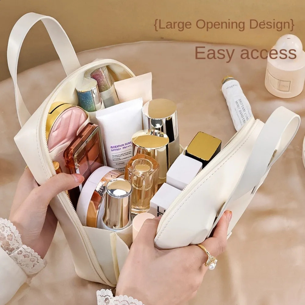 Large Capacity Travel Cosmetic Bag Portable Leather Toiletry Bag with Handle Organizer Multifunctional Waterproof Makeup Bag 240729