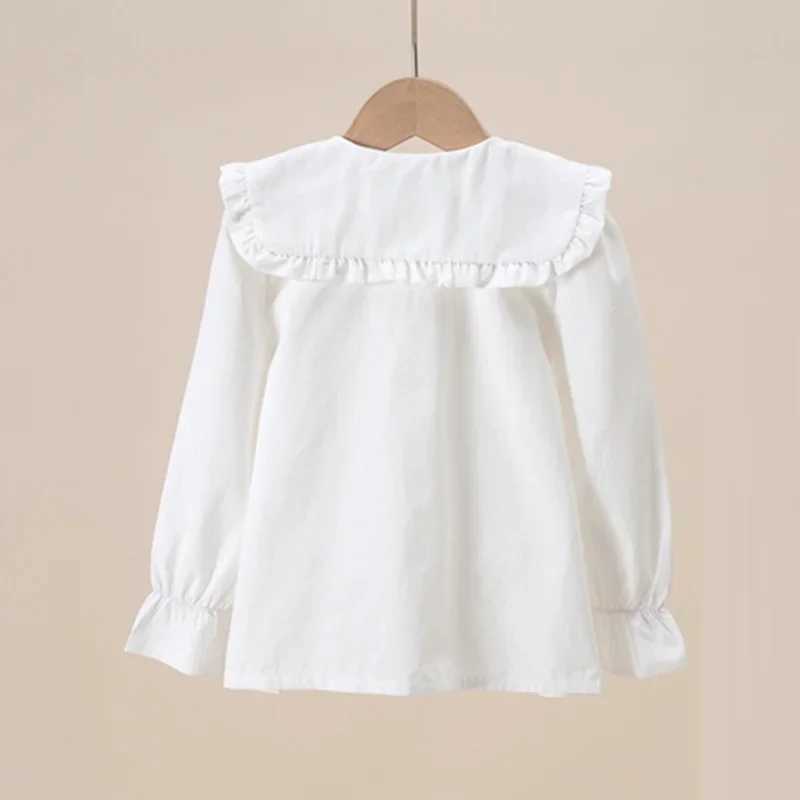 Spring pleated white Lolita shirt for infants toddlers girls teenagers long sleeved tops school cotton shirts for children aged 6 8 10 and 12W240729