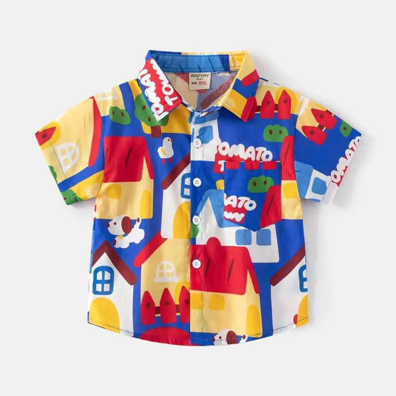 Full printed fabric boys style cotton childrens top summer childrens clothingW240729