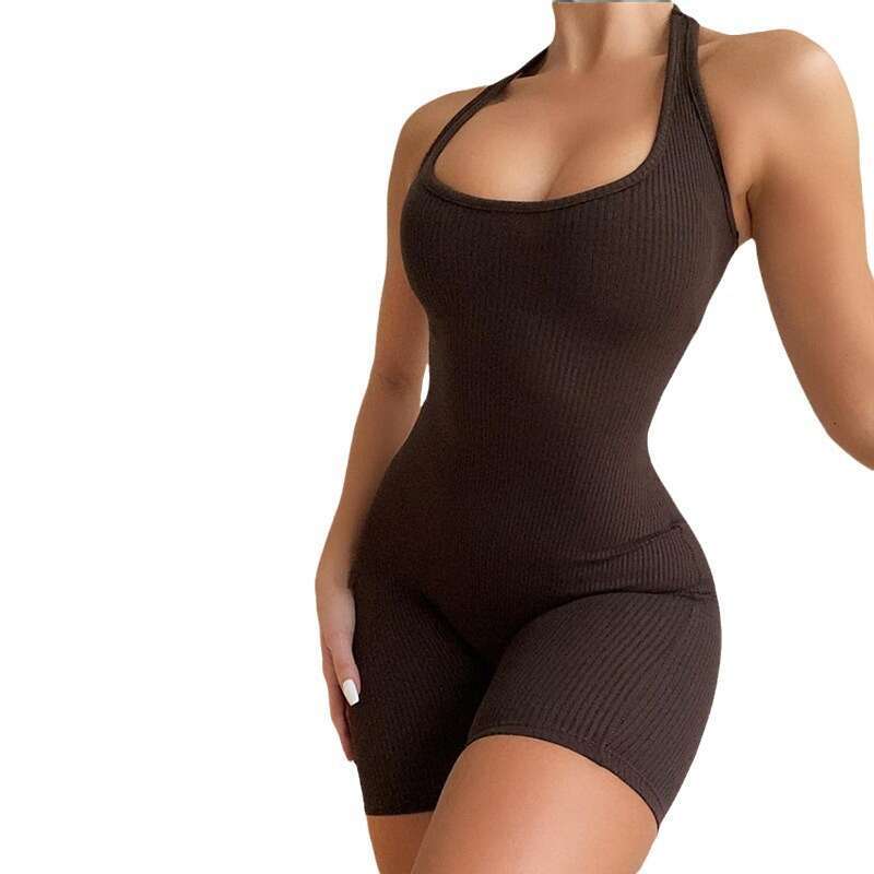 Fashionable Summer Womens Solid Color Neck Hanging Sexy Slim Fit Backless Jumpsuit Yoga Pants Waist Linen Woman Workout Clothe Workout Clothe Woman Lu