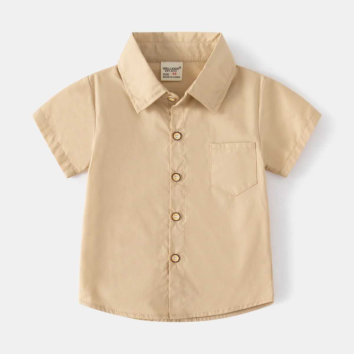 New fashion boys solid color monochrome short sleeved shirt for summer 2024 childrens casual cotton top 3-8 years old 6 colorsW240729