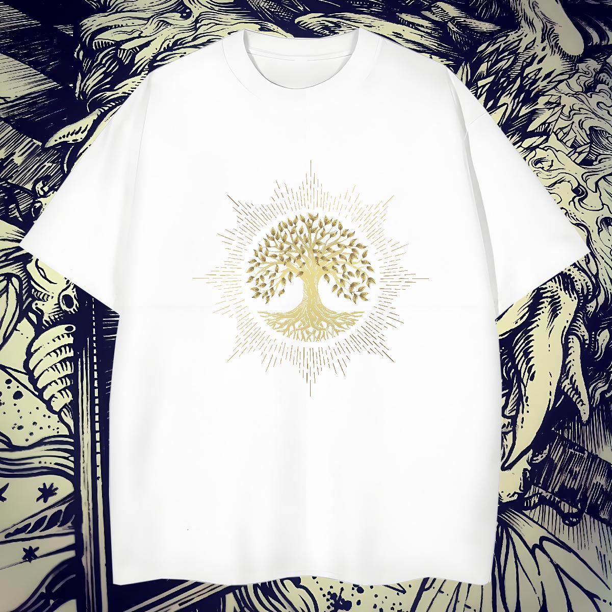 Loose Tshirts 230g 100% Cotton Sports Casual tree Floral Print Breathable Short Sleeve 2024 New T Shirt For Man Tops Shirt